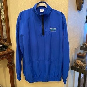 Vintage CRAZY SHIRTS Men Blue 1/4 Zip Embroidered Pebble Beach Top Size Large